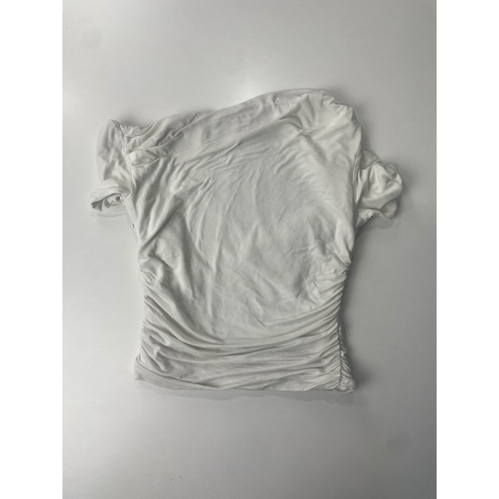 White Fox Boutique Best Of Luck Long Sleeve Top White Small MSRP $55 Ruching EUC - Picture 5 of 9